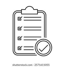 Minimalist clipboard icon with a checkmark. Clean design ideal for task management, planning, organization visuals, or workflow tracking. Perfect for business and productivity settings.