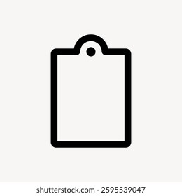 Minimalist clipboard icon with a simple, bold outline. The clipboard icon is black on a white background, representing organization and note-taking. User interface icon vector.