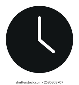 Minimalist clock glyph icon symbolizing time, schedule, punctuality, and time management, suitable for apps and designs.