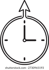 Icono de reloj minimalista con una flecha hacia arriba que simboliza el progreso y el uso óptimo del tiempo aislado sobre fondo blanco, ilustración