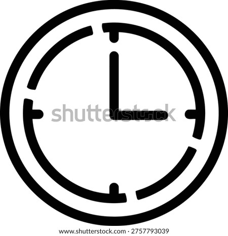 Minimalist clock icon with hour and minute hands indicating a specific time. Vector