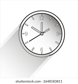 Minimalist clock icon. Time display element. Round watch Vector. Long shadow design.