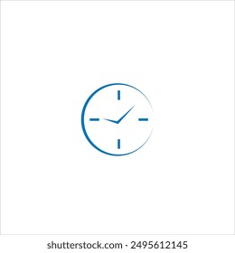 Minimalist clock logo in blue and white background