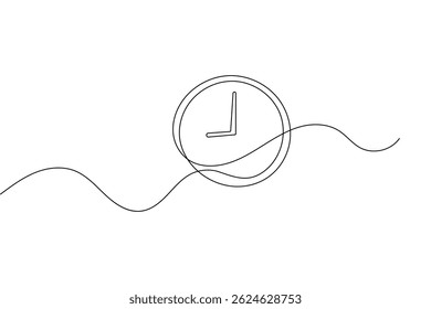 Minimalist clock one line drawing  continuous outline vector illustration isolated on white