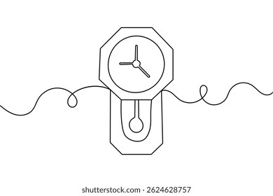 Minimalist clock one line drawing  continuous outline vector illustration isolated on white