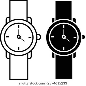 "Minimalist Clock and Watch Icons Set – Includes Alarm Clocks, Digital Displays, Smartwatches, Wall Clocks, Analog Watches, and Desk Clocks for Time Management and Design Projects"