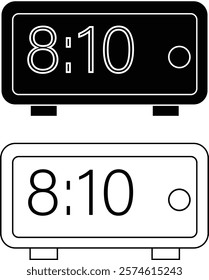 "Minimalist Clock and Watch Icons Set – Includes Alarm Clocks, Digital Displays, Smartwatches, Wall Clocks, Analog Watches, and Desk Clocks for Time Management and Design Projects"