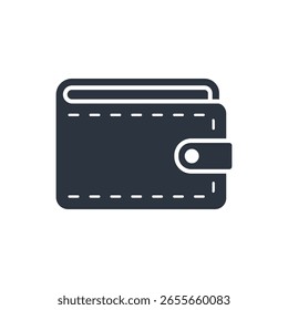 Minimalist Closed Wallet Icon in Flat Design with Stitch Details for Finance Concept Vector Illustration
