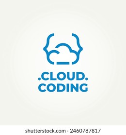 minimalist cloud coding line art label logo vector illustration design. simple modern coding, programmer, developer logo concept