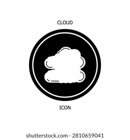 Minimalist cloud icon displayed inside a black circular badge.