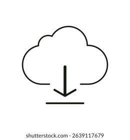 Minimalist cloud icon with downward arrow indicating a digital file download from cloud storage
