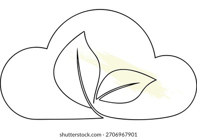 Esquema minimalista de nubes y hojas que representa la conciencia ambiental y la sostenibilidad