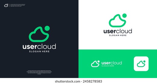Icono de logotipo minimalista de la línea de la nube con diseño abstracto del logotipo de la persona.