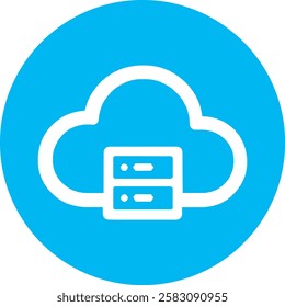 A minimalist Cloud Storage icon with a clean white outline on a light Cambridge blue background. Modern and sleek, symbolizing data storage, cloud computing, and secure digital access with a simple, e