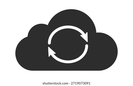Un símbolo minimalista de la nube con dos flechas que indican sincronización, que representan el almacenamiento digital y los servicios de computación en la nube.