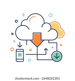 Minimalist Cloud Upload and Download Line Icons