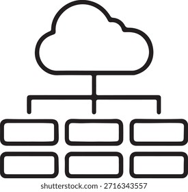 Icono minimalista de Cargar en la nube con monitores conectados – Símbolo de transferencia de datos digitales para almacenamiento en la nube y conceptos de red