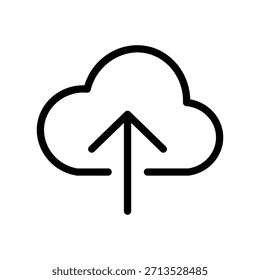 Ícone minimalista de upload na nuvem com uma seta para cima, representando o upload de arquivos, o armazenamento na nuvem, a transferência de dados e o backup on-line