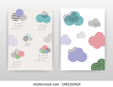 Minimalist clouds seamless texture design for annual report, brochure, flyer, poster. Blue red purple clouds background vector illustration for leaflet, poster. Business abstract A4 brochure template.