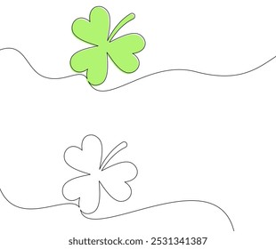 Design de trevo minimalista em verde com estilo de arte de linha contínua. Ilustração vetorial.