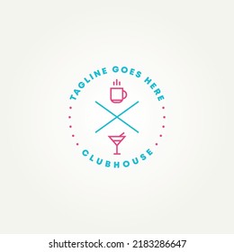 Minimalist Club House Bar Line Art Badge Logo Template Vector Illustration Design. Simple Cocktail And Coffee Emblem Logo Concept