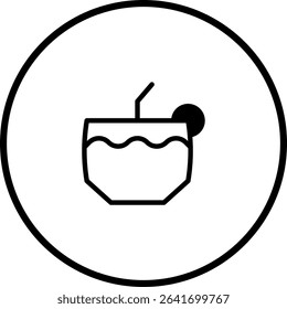Minimalist Cocktail Illustration: Refreshing Drink Icon with Straw and Citrus Slice