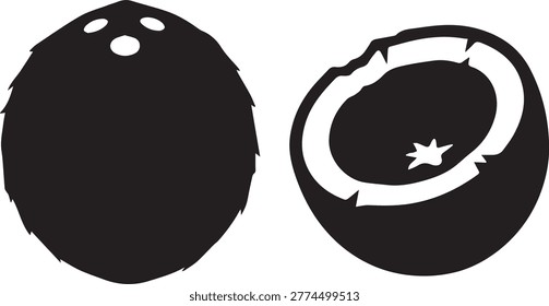 Minimalist coconut silhouette with half shell perfect for tropical beauty branding coconut oil products and beach themes isolated flat vector graphic