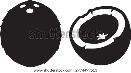 Minimalist coconut silhouette with half shell perfect for tropical beauty branding coconut oil products and beach themes isolated flat vector graphic