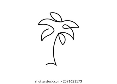 Minimalist coconut tree illustration with continuous lines, simple design suitable for a logo or icon.