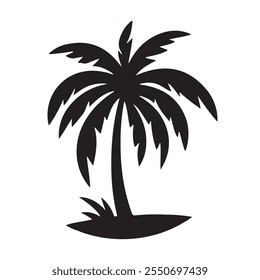 A minimalist coconut tree silhouette with a tall, curved trunk and flowing fronds, evoking tropical vibes, relaxation, and island life.