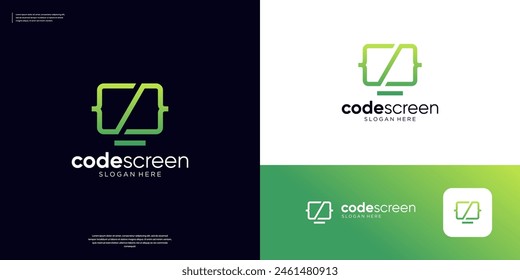 Minimalist coding programer symbol logo monitor computer logo design.
