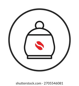 Um design minimalista do ícone do recipiente do grão de café mostra uma estética moderna e simplicidade, ideal para marcas, ilustrações ou elementos gráficos. Suas linhas limpas e forma arredondada contribuem para a sua