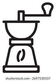 Um ícone de moedor de grãos de café minimalista projetado em um estilo de silhueta limpo. Ideal para gráficos de café, marcas de café, ilustrações de bebidas, visuais de aparelhos de cozinha e de alimentos modernos
