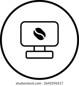 Minimalistische Kaffeebohne auf Computerbildschirm Icon-Design in schwarz-weiß Stil