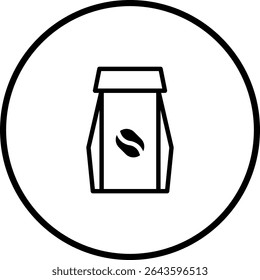 Minimalist coffee bean packaging icon design with simple outline and circular border