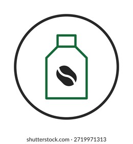 Un ícono minimalista de un paquete de granos de café proporciona un símbolo limpio y moderno para su uso en marcas, empaques o Diseños web. Su forma simple y contorno claro lo hacen versátil para diversas aplicaciones,