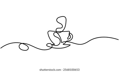 Minimalist coffee cup continuous one-line drawing vector illustration