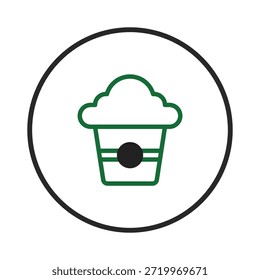 Ein minimalistisches Kaffeetassensymbol zeigt eine saubere, grün umrandete Tasse mit wolkenförmigem Dampf darüber. Es bietet ein einfaches, aber effektives Design, ideal für Coffee Shop-Branding, Menü-Illustrationen und