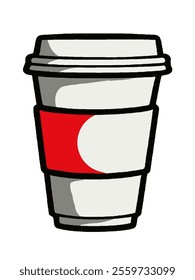 Minimalist Coffee Cup Icon with Red Sleeve - Vector Design