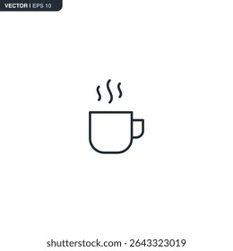 Minimalist coffee cup icon with steam lines. Ideal for cafe menus, morning routines, apps, websites, or coffee-related branding. Clean vector outline style for versatile use.