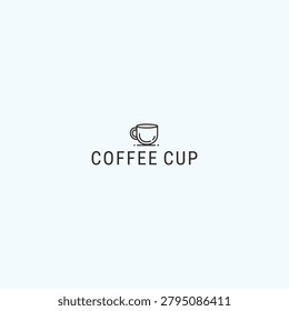 Minimalist coffee cup icon with text on a light background