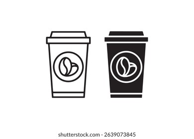 Minimalist coffee cup icons with bean designs on white background.