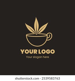 "Minimalist Coffee Cup Logo with Leaf Accent in Earthy Colors"

