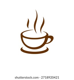 Logotipo minimalista de la taza de café. Fondo blanco marrón simple