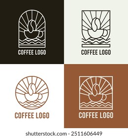 Conjunto de Plantilla de logotipo de arte de línea de café minimalista