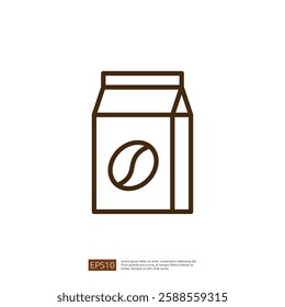 Minimalist Coffee Line Icon Illustration of a Coffee Carton Package Featuring a Coffee Bean Symbol for Modern Design and Branding Applications