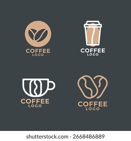 Paquete minimalista del logotipo del café. Conjunto de diseño de marca de cafetería y cafetería moderna