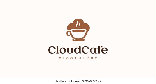 Minimalist coffee logo featuring a cup with cloud-shaped steam. Clean, modern, and professional design suitable for cafe branding, coffee shop identity, beverage business, or premium product packaging