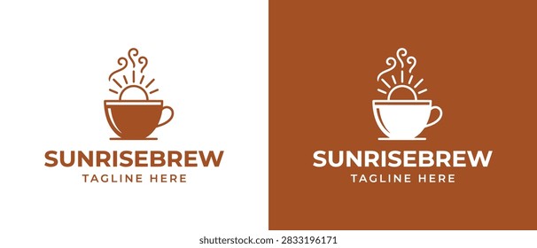 A minimalist coffee logo featuring a steaming sun rising from a cup. Professional vector branding icon for cafes, coffee shops, and beverage businesses.