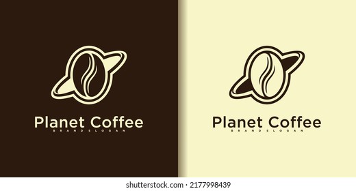 Minimalist coffee logo with space or planet concept Premium Vektor